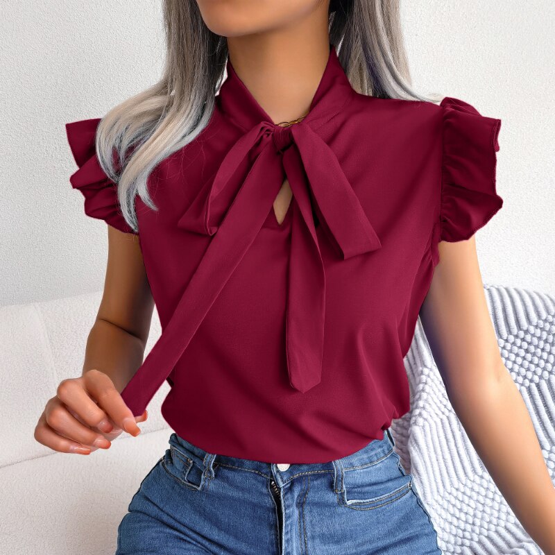 Isla Sleeveless Bow Collar Chiffon Blouse