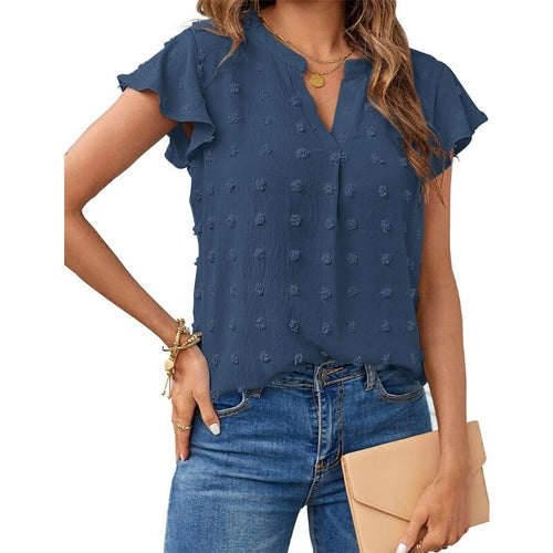 Mia V-neck Ruffled Short Sleeve Blouse