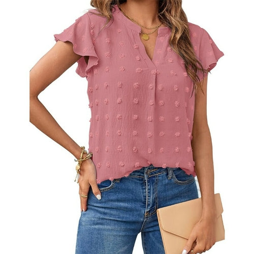 Mia V-neck Ruffled Short Sleeve Blouse