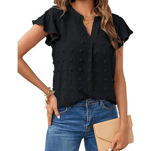 Mia V-neck Ruffled Short Sleeve Blouse