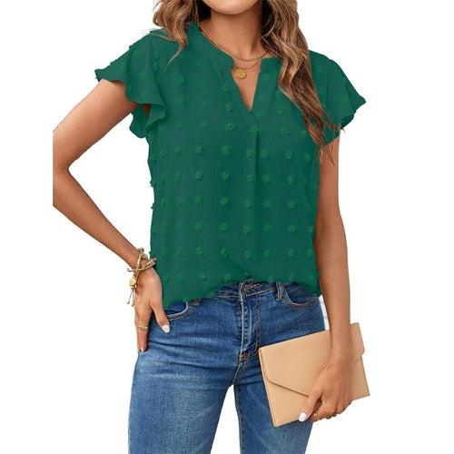 Mia V-neck Ruffled Short Sleeve Blouse