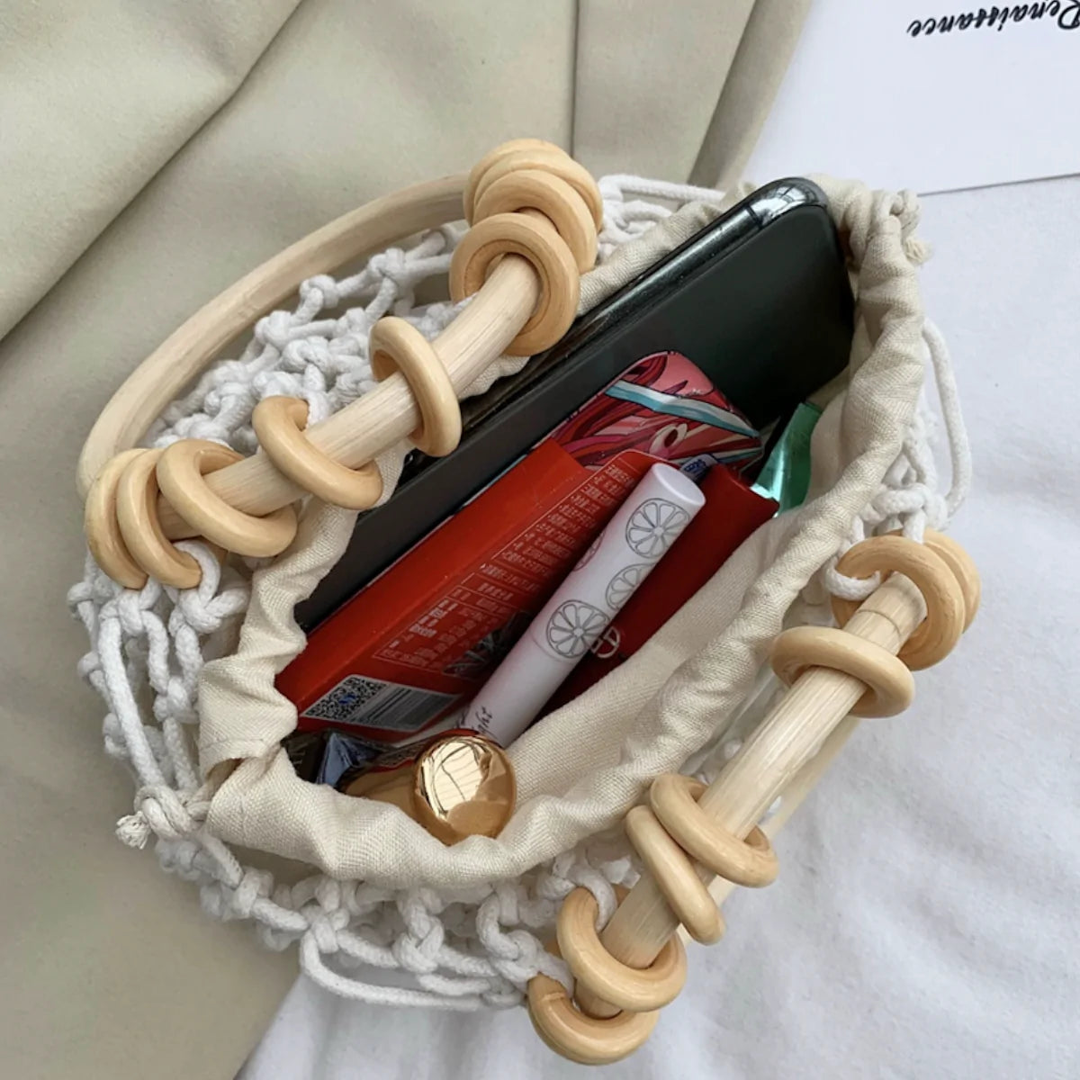 Summer Crochet Bag With Ratten Ring Handle