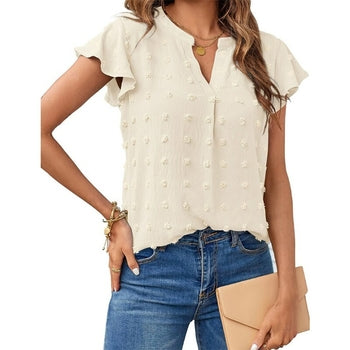 Mia V-neck Ruffled Short Sleeve Blouse